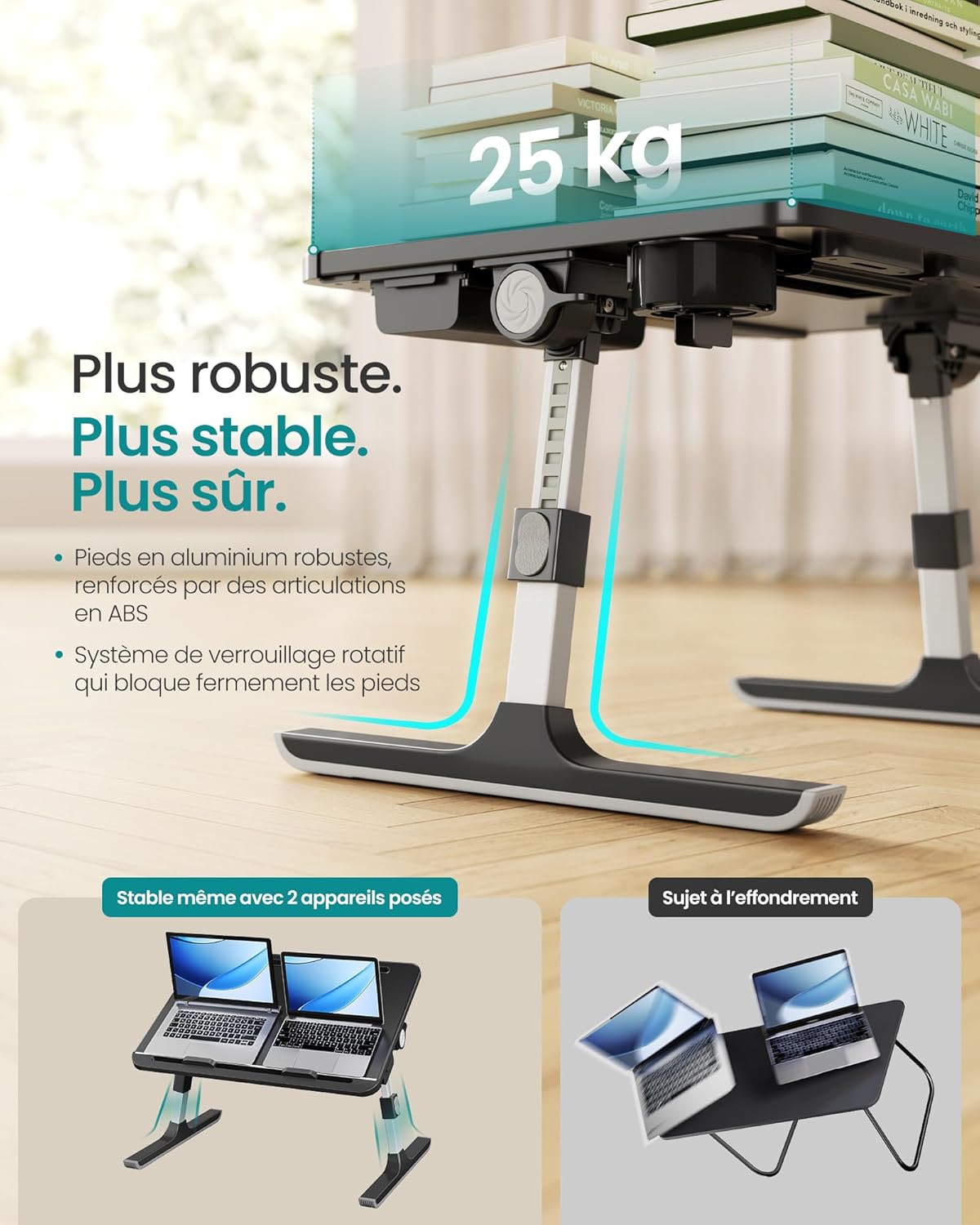 SONGMICS - table de lit pliable 56x40cm, hauteur et inclinaison réglables, porte-gobelet, LLD113BC01