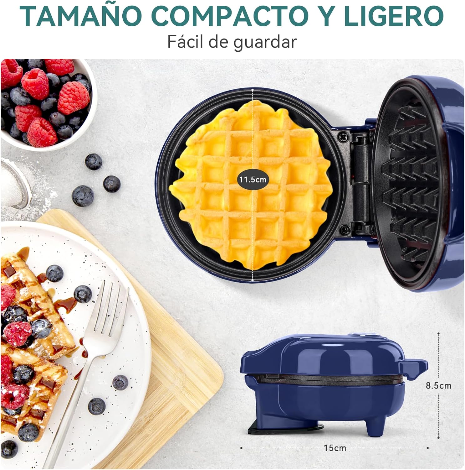 SNAILAR – Mini gaufrier compact, 550W, bleu, design mignon