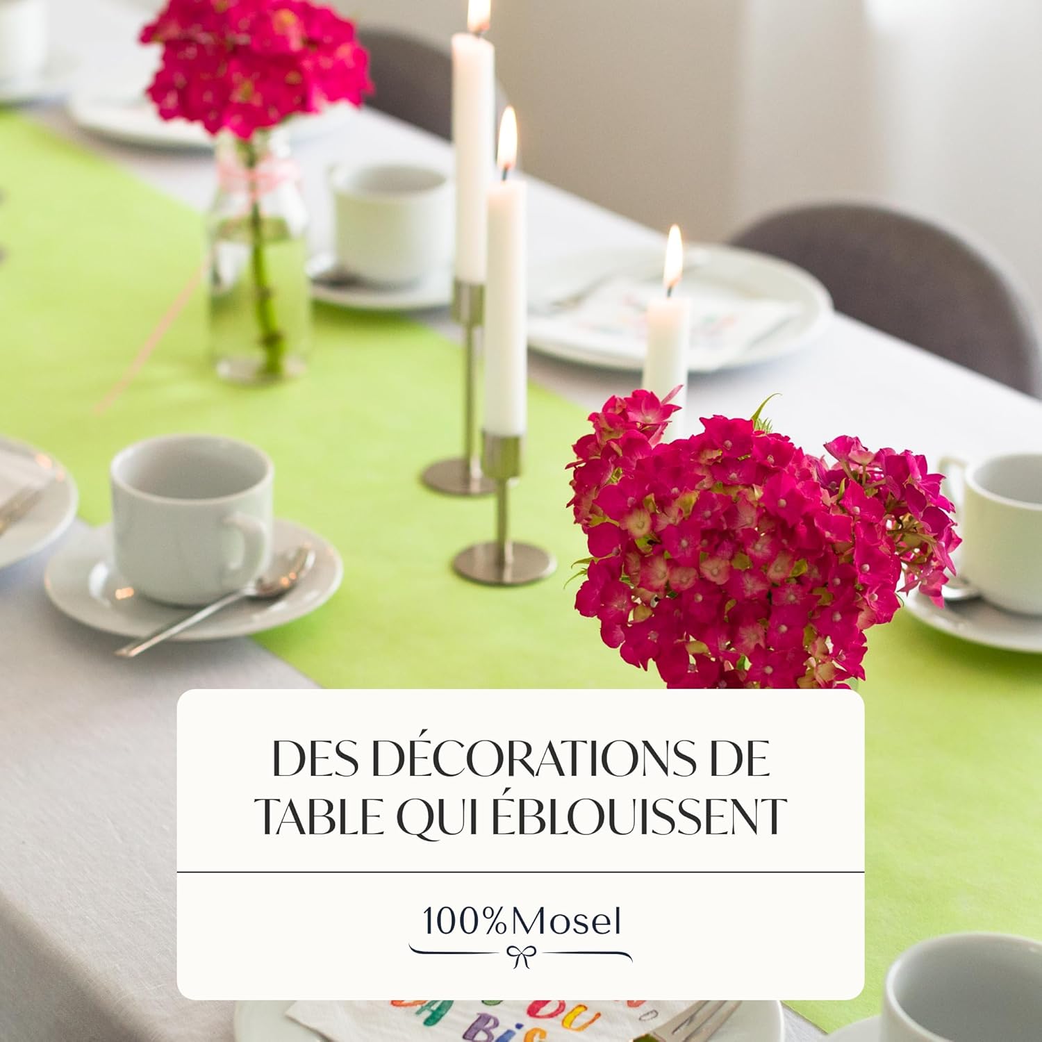 100%Mosel - chemin de table non-tissé - 30x2500cm - vert pastel, décor anniversaire, mariage