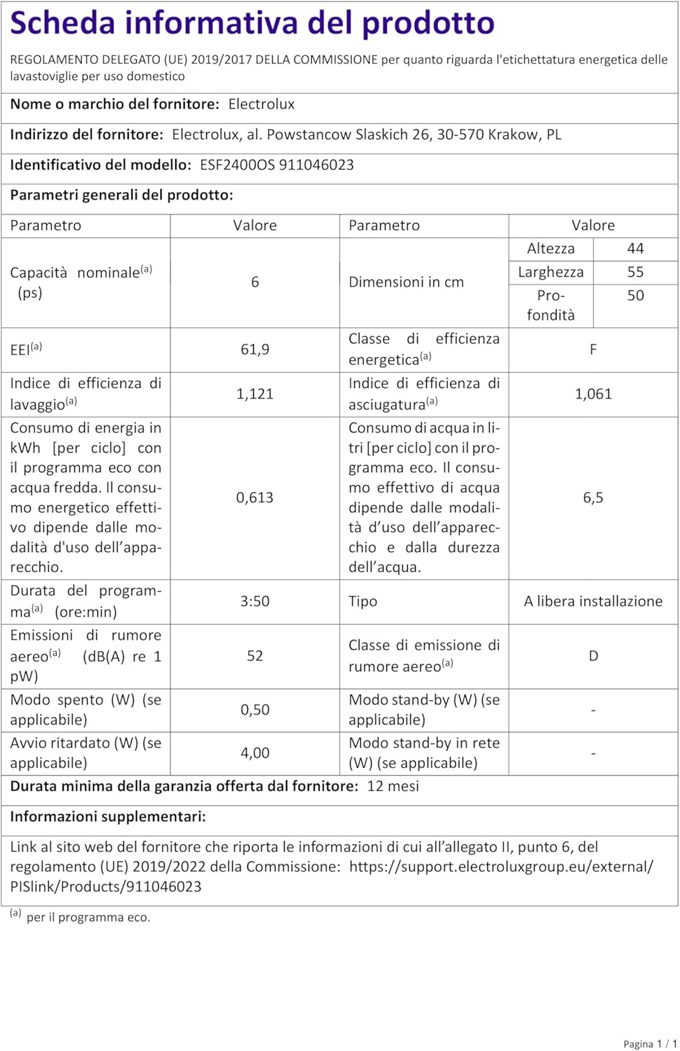 Electrolux - Série 600 mini lave-vaisselle, 55 cm, 6 couverts, 6 programmes, argent - ESF2400OW