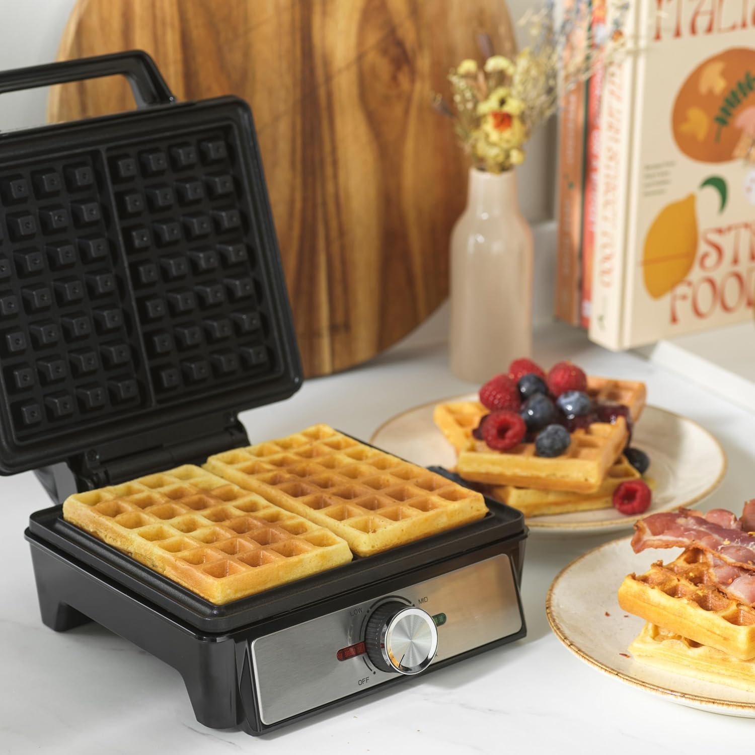 Salter - Waffle Maker Machine - plaques antiadhésives, contrôle température, poignée froide, UK plug, gaufres belges & a
