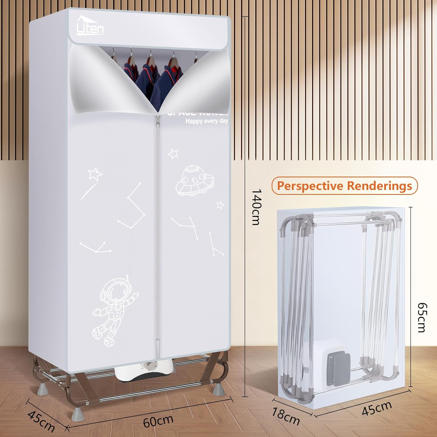 Sèche-linge électrique pliable, 15kg, 1500W, sac rangement, maison