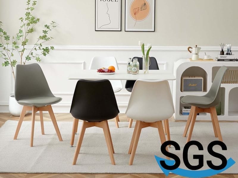 EGGREE - Chaises Scandinaves Lot de 6 - design moderne, bois hêtre, rembourrées, gris, parfait salle à manger