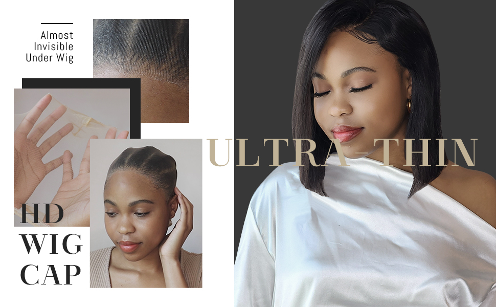 qui met en valeur son invisibilité lorsqu'il est porté. Plusieurs images montrent l'application, l'aspect final et un gros plan du bord fin du capuchon