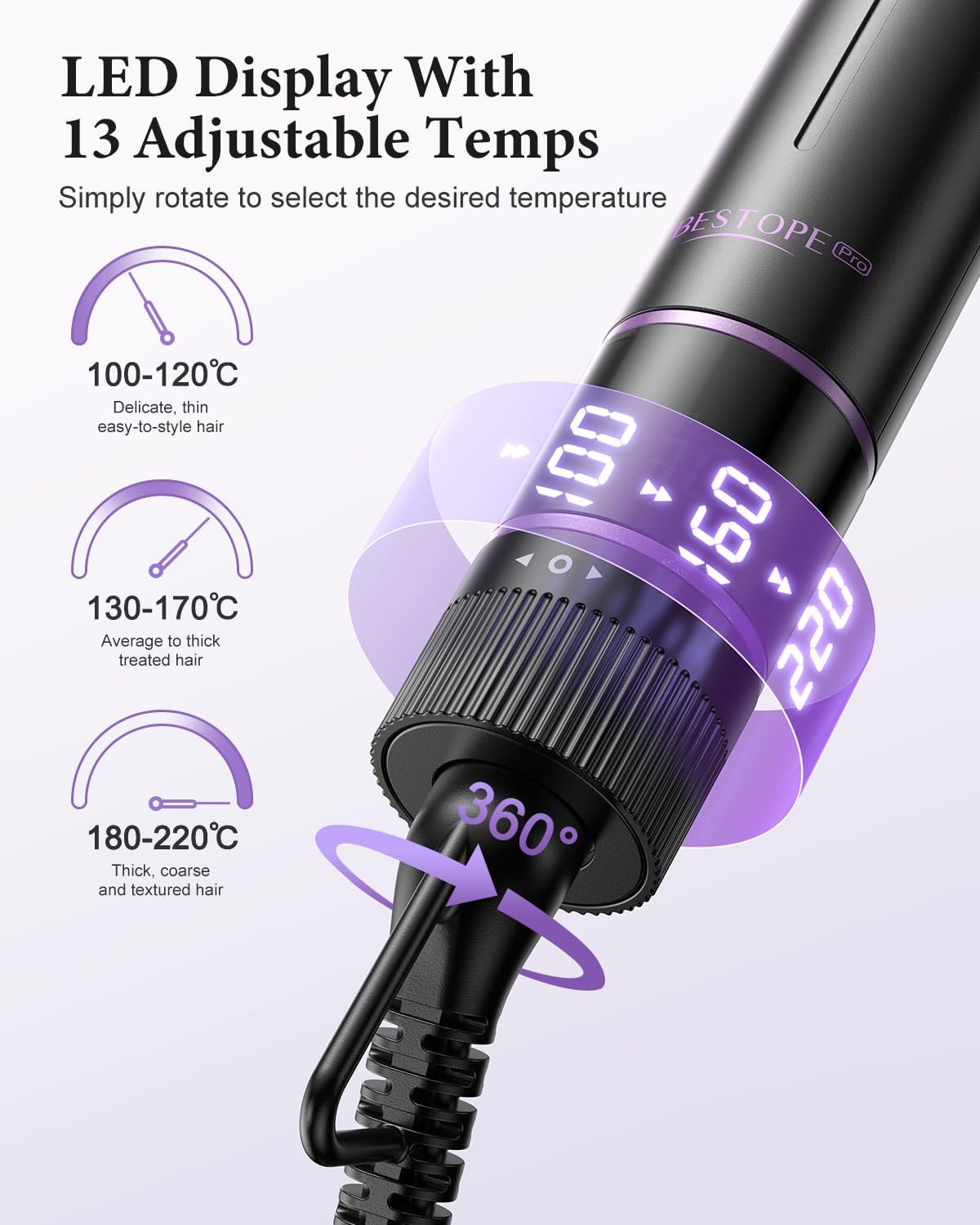 BESTOPE - PRO 5 en 1 - 9 à 25 mm - fer à boucler lisseur brosse, température réglable