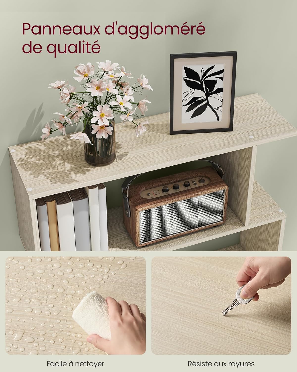 VASAGLE - bibliothèque 6 niveaux - 24x70x191,6cm - rangement, séparateur, nature beige - LBC061L01