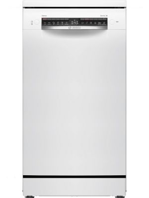 Un appareil ou un appareil rectangulaire blanc, présenté sous différents angles, semble être un comptoir ou une unité de bureau au design minimal.