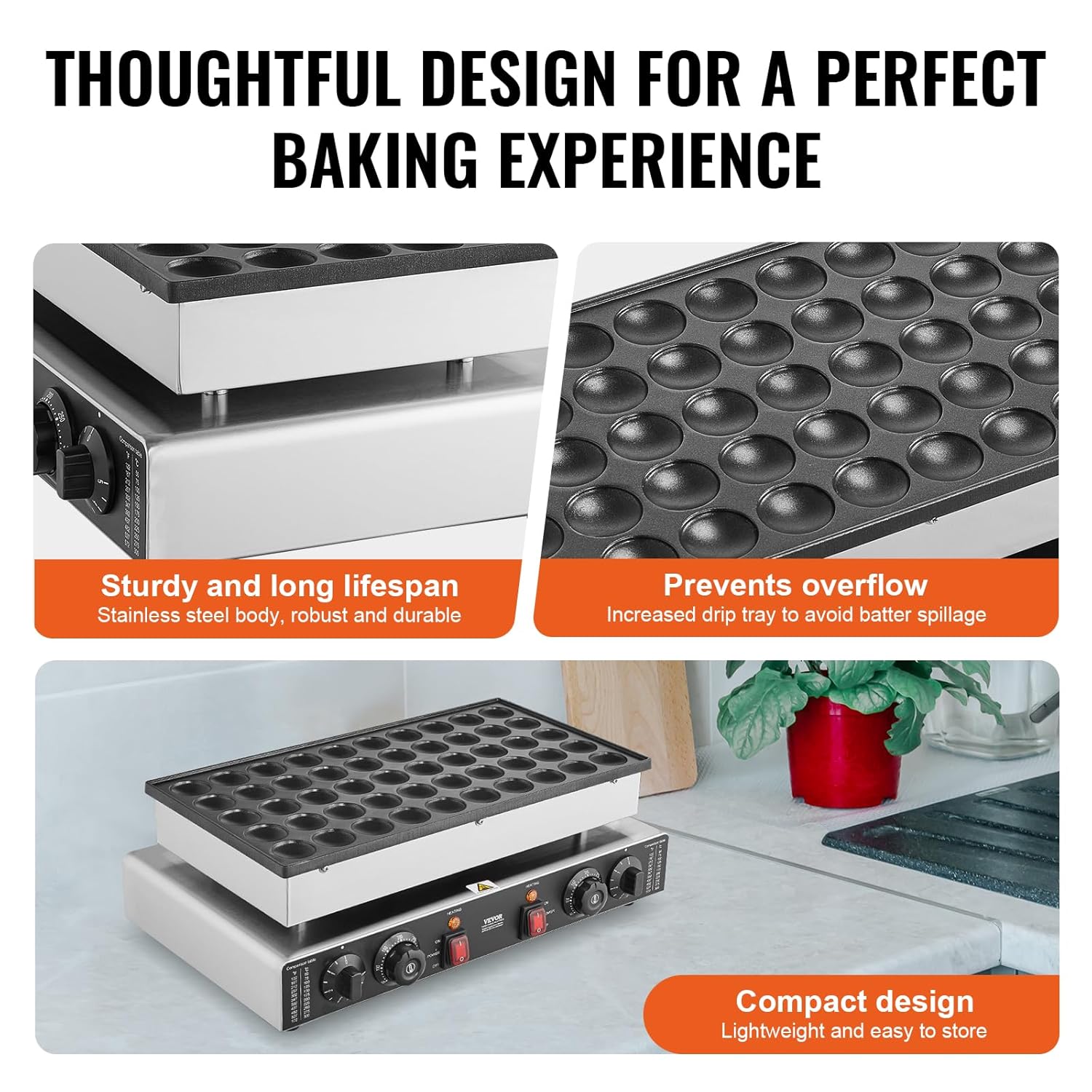 VEVOR - crêpière 50pcs - 43 mm - inox, 1700W, temp. réglable