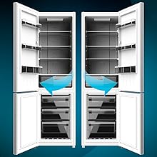 Réfrigérateur montrant que la porte peut être installée de chaque côté.