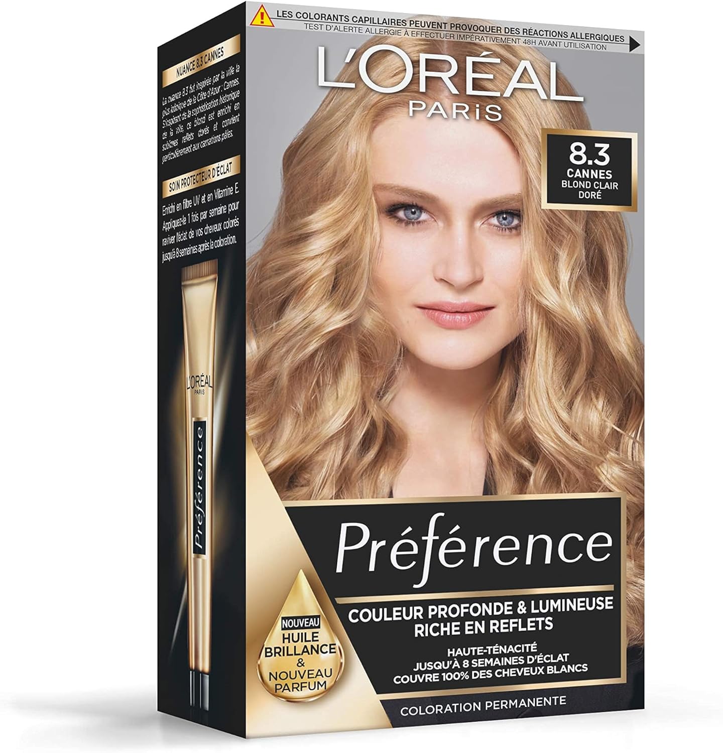 L'Oréal Paris - Préférence Cannes 8.3 - blond clair doré - coloration permanente, longue durée, couvre 100% cheveux blan