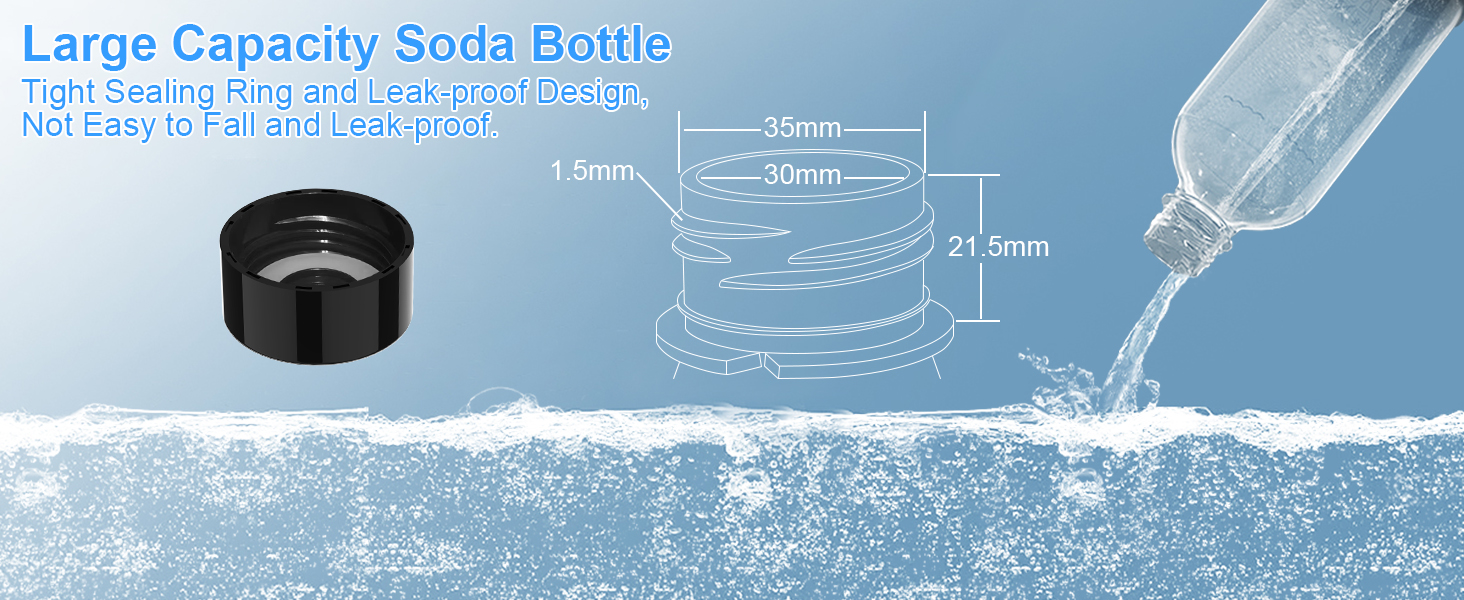 avec fermeture hermétique et design étanche. Le diagramme montre les dimensions : 35 mm de diamètre, 21,5 mm de hauteur. L'image comprend une illustration d'éclaboussures d'eau et de versement de bouteilles.