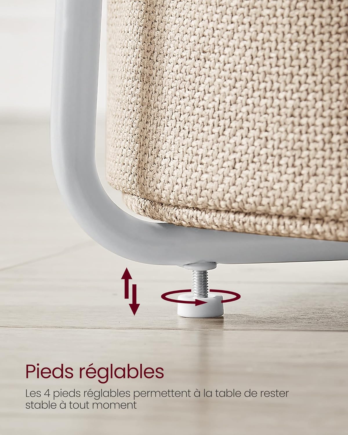 VASAGLE - Table basse ronde LET223W10 - compacte, panier tissu, blanc mat, marron, moderne, salon/chambre