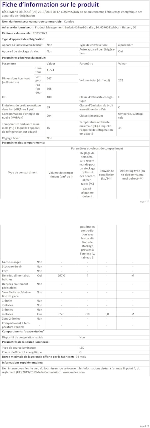 Comfee' - Combi Série - 177,3cm - 262L Low Frost, LED, Inox, RCB359IX2
