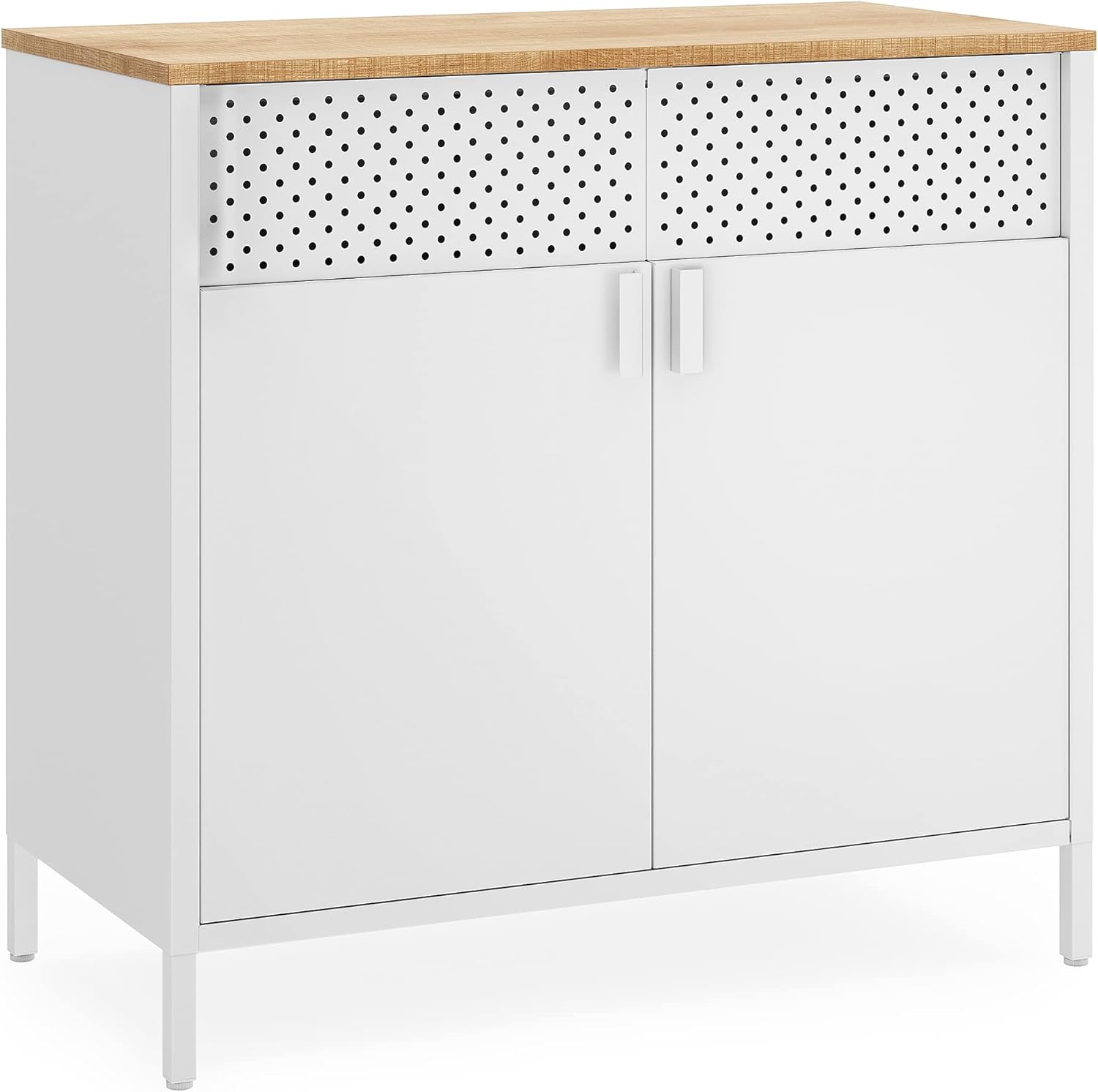 SONGMICS - Buffet double porte métal, 40x80x76cm, bois/blanc, LSC102W57