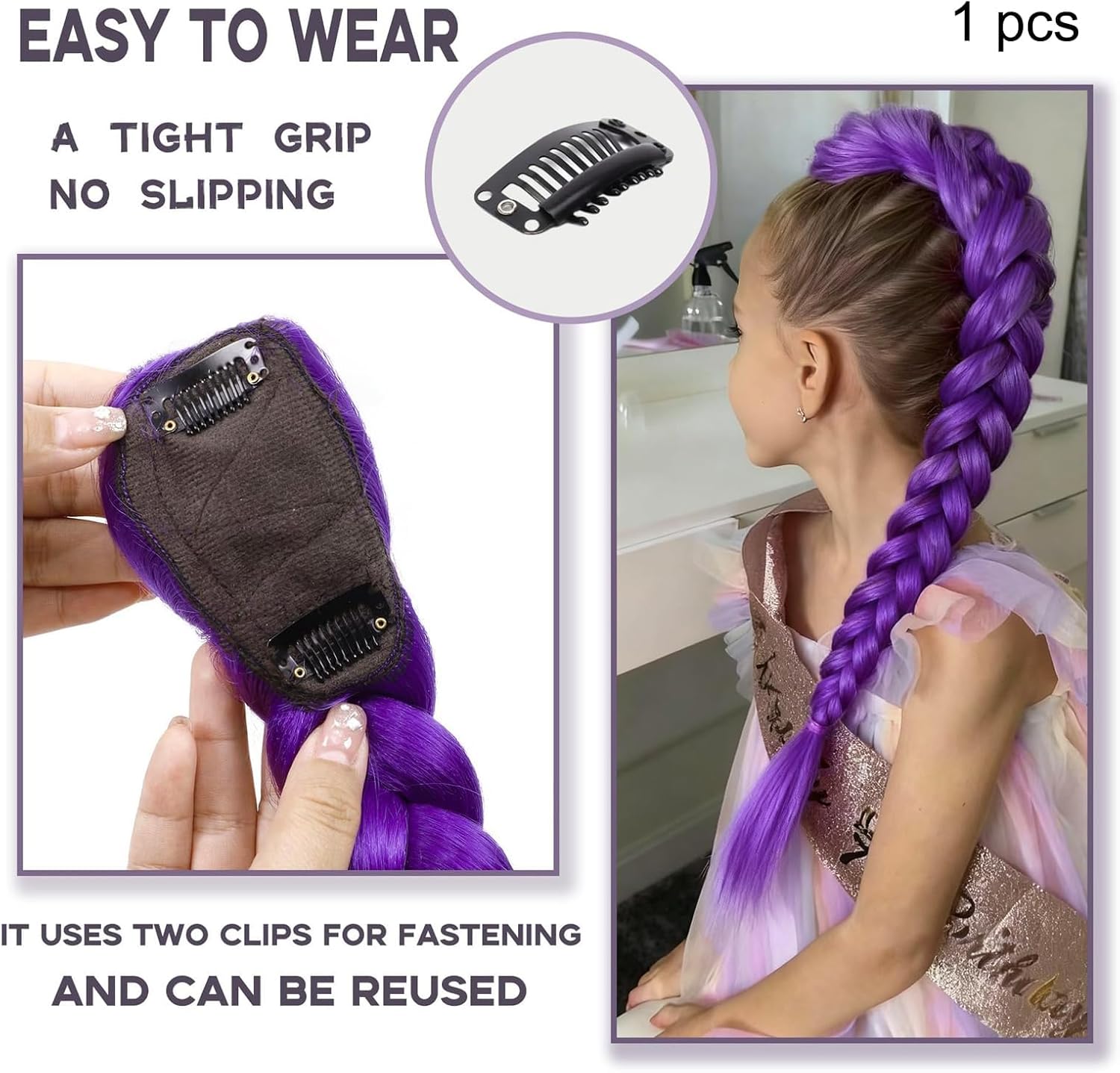 Extension cheveux - longs synthétiques violets 26