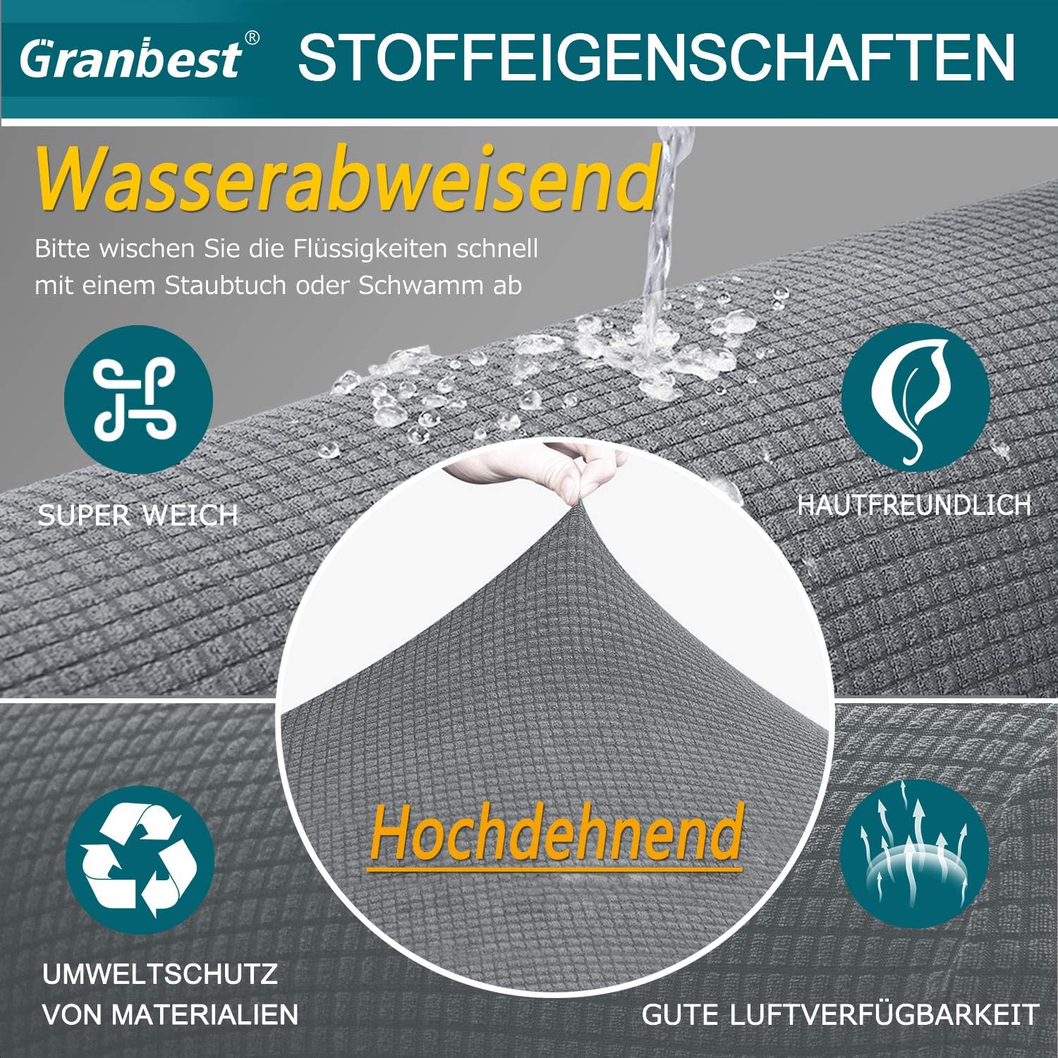 Granbest - Housse Stretch imperméable 1 place - Gris clair - Jacquard antidérapant