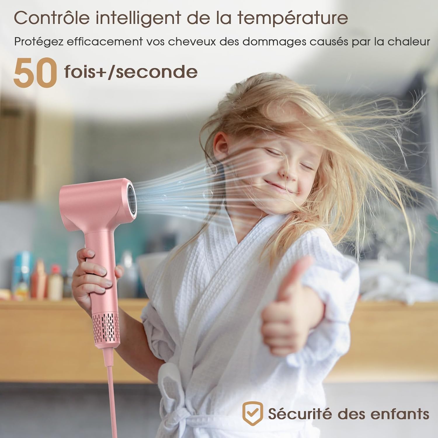 Sèche-cheveux - moteur 110 000 tr/min, 1500W, 57dB, séchage rapide, plasma