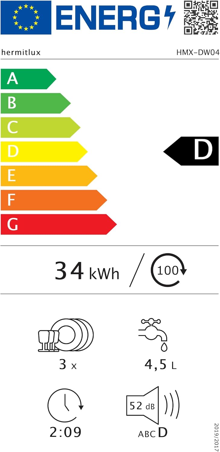 Hermitlux - mini lave-vaisselle 43cm - 4 couverts, robinet ou sans, 175 kWh/an