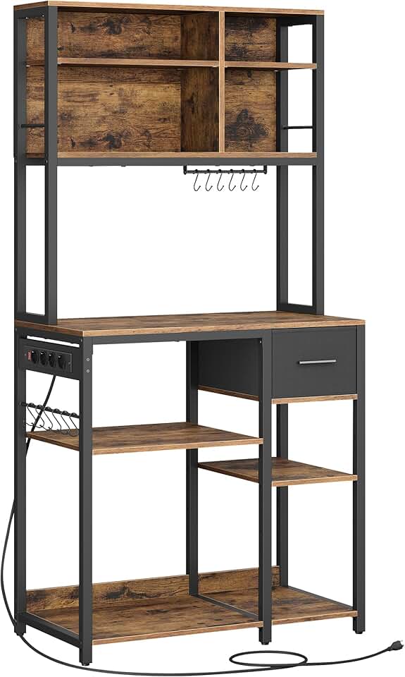 VASAGLE - étagère cuisine série KKS015K03 - 40x80x180 cm - multiprise, étagères réglables, tiroir tissu, 12 crochets