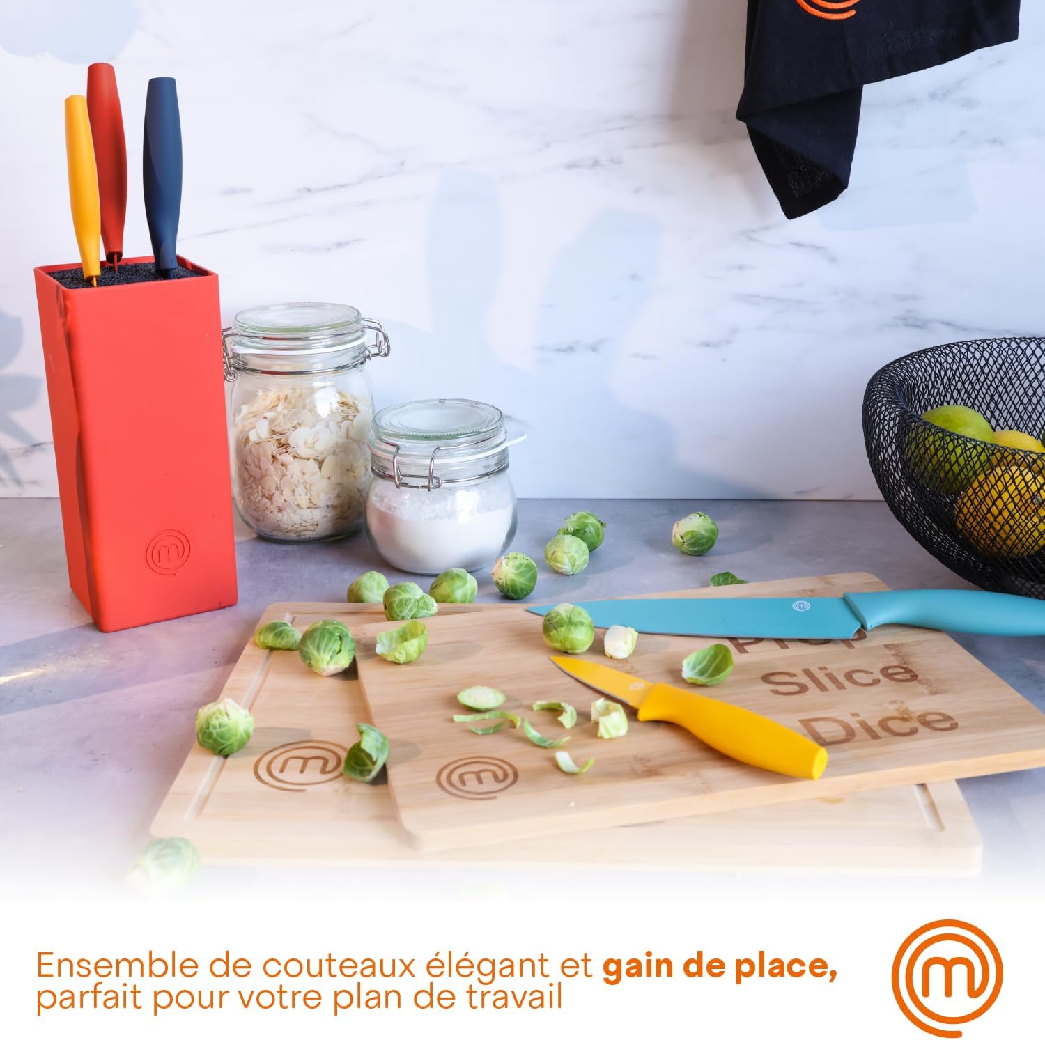 MasterChef - Bloc couteaux série cuisine - inox, manche ergonomique, multicolore