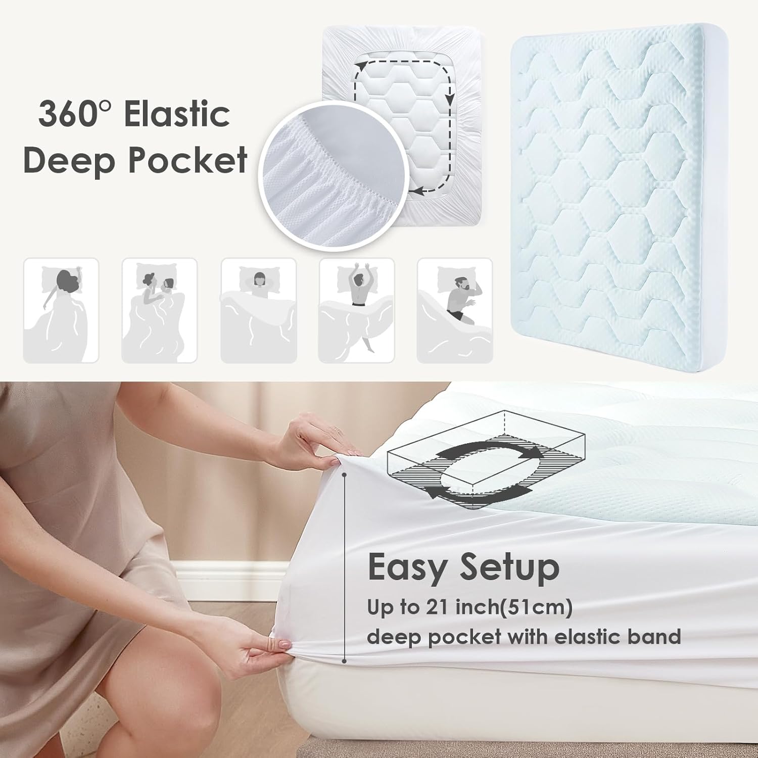 EHEYCIGA - surmatelas mémoire de forme - 150x200 cm - fibre rafraîchissante, poches profondes