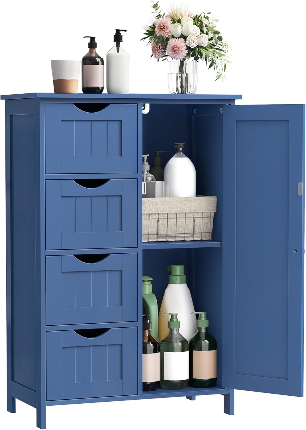 VASAGLE - meuble salle de bain étroite, 30x55x82 cm, 4 tiroirs, étagère réglable, LHC041QE02