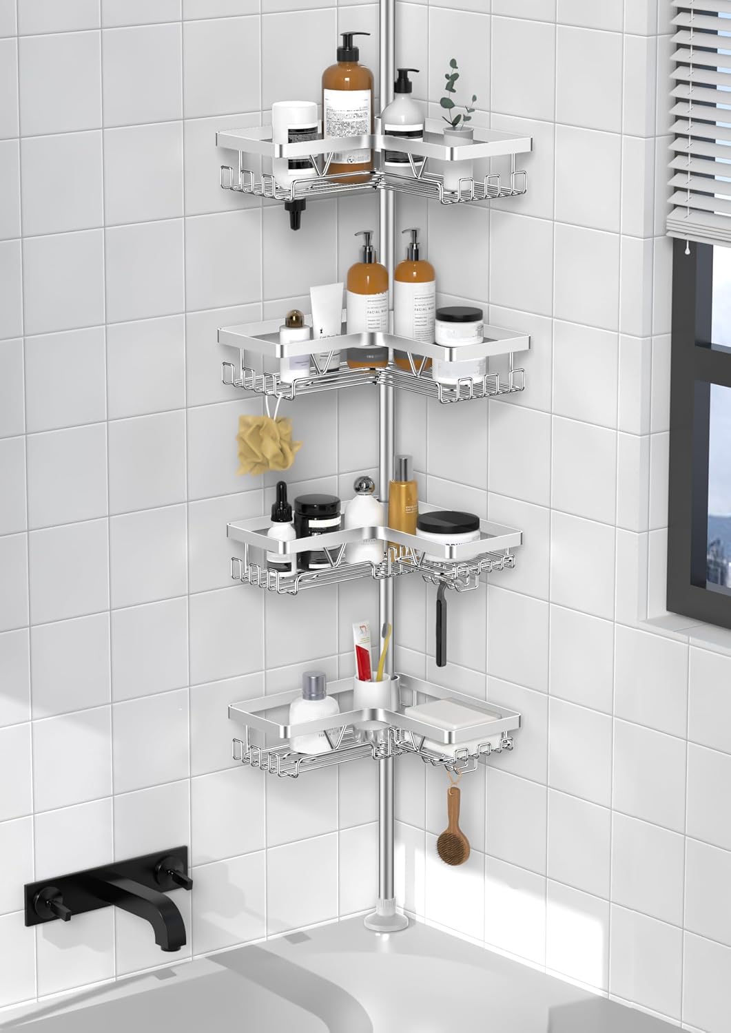 Kegii - étagère douche télescopique - hauteur réglable, 4 paniers - argent