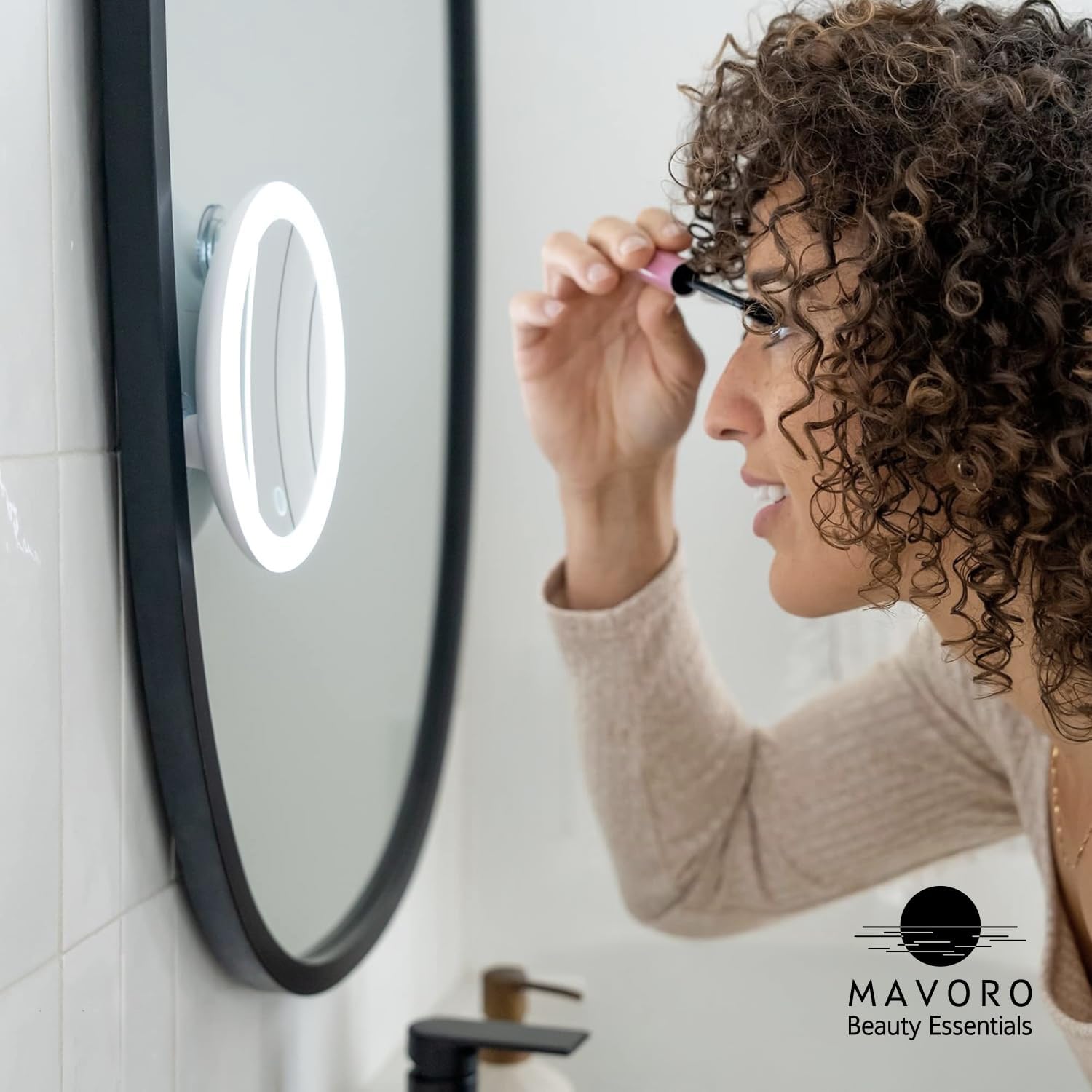 Mavoro - miroir grossissant LED 17cm, 10X, 3 ventouses, portable
