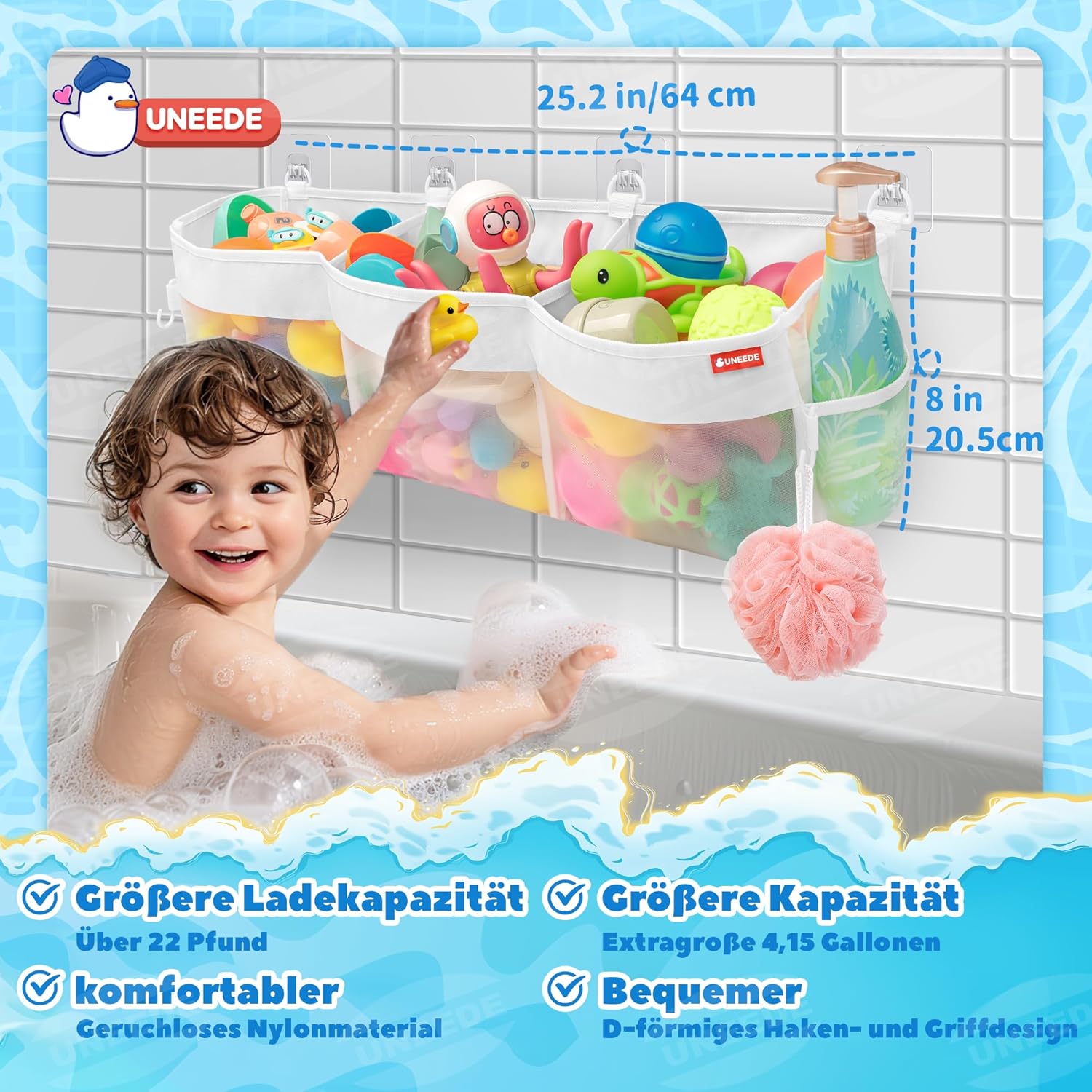 Rangement pour jouets de bain - 3 compartiments - sac organisateur en maille, pour baignoire