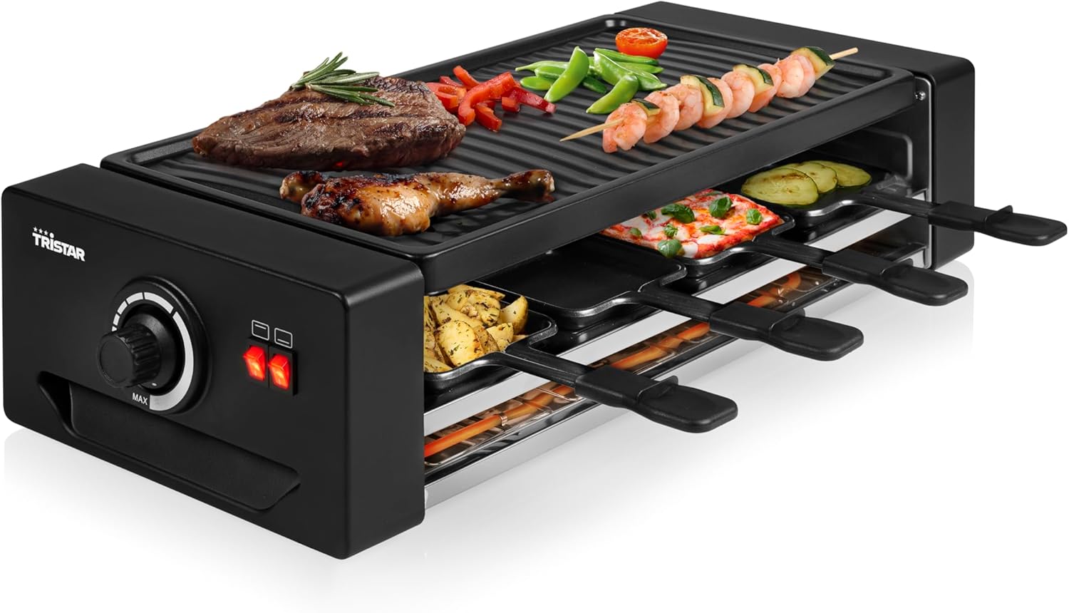 Tristar - appareil à raclette 8 personnes - multifonction - thermostat réglable - nettoyage facile - 1300 W - RA-2736