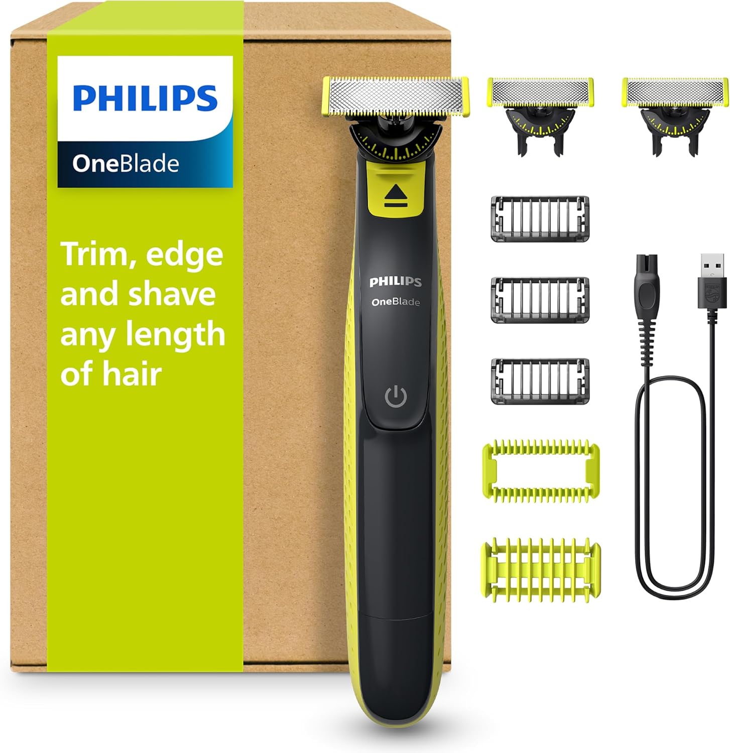 Philips - OneBlade 360 - tondeuse visage et corps, 3 lames, peignes 1/3/5 mm, étanche, QP2824/31