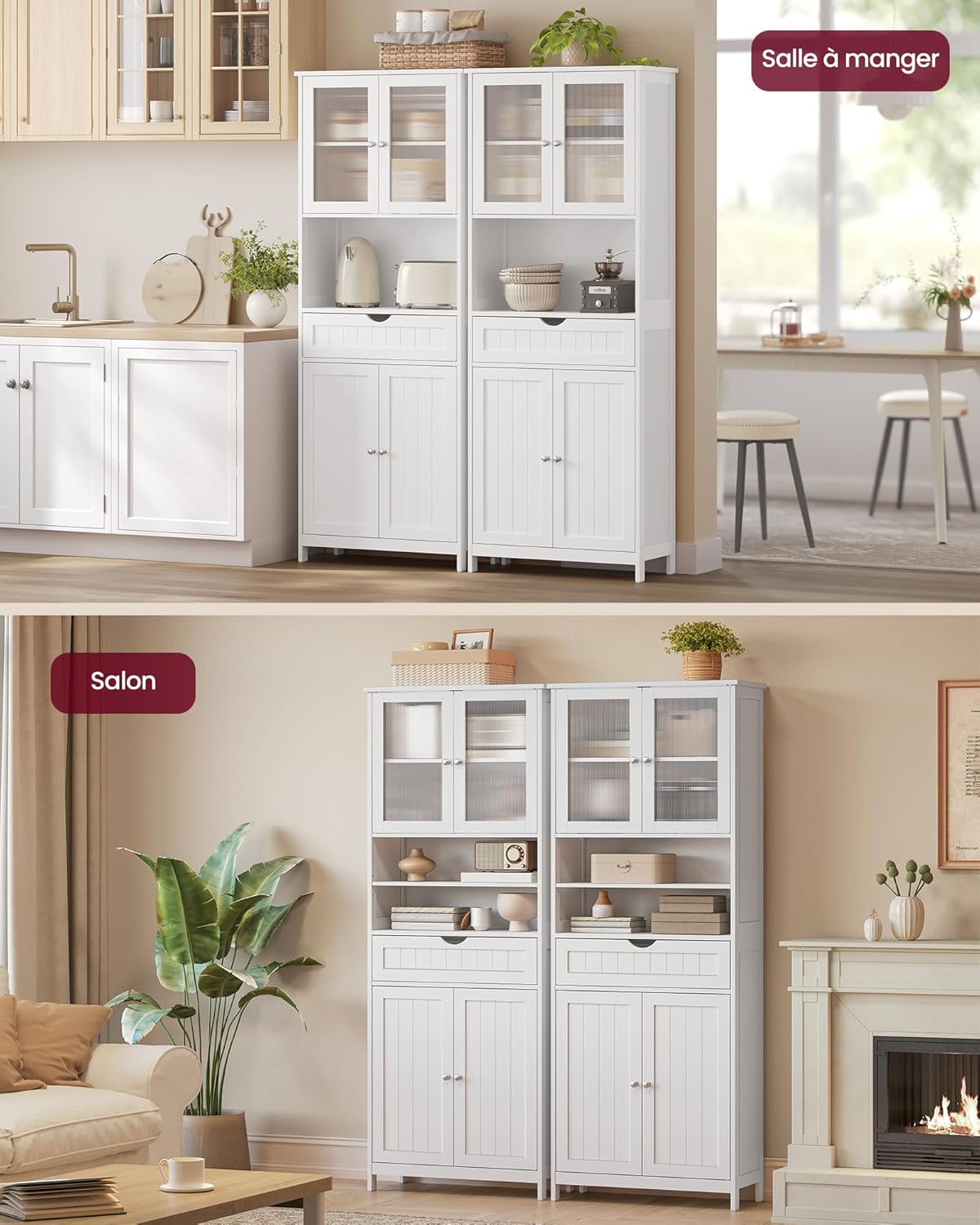 VASAGLE - Armoire salle de bain réglable, tiroir, blanc, 60x30x80cm BBC768W01