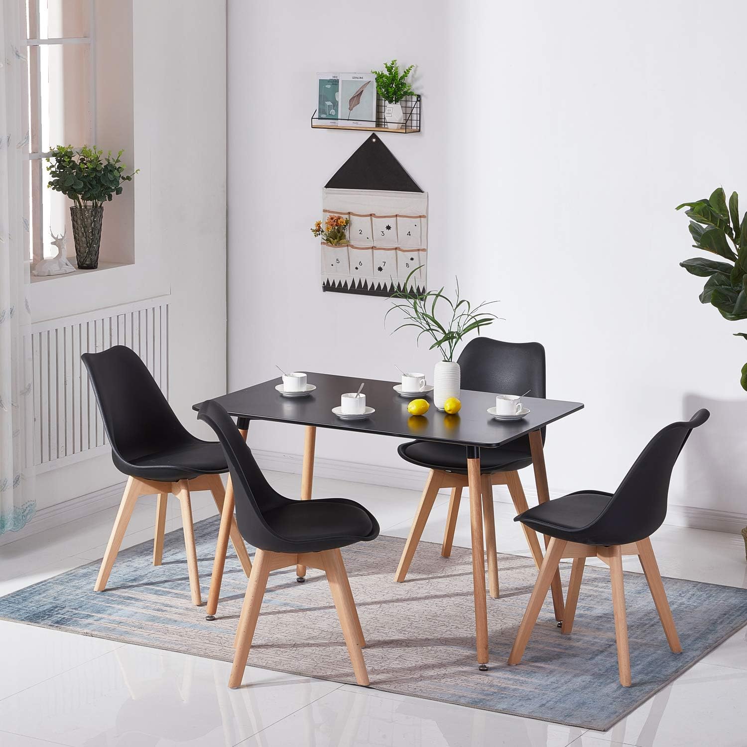 EGGREE - chaises rétro rembourrées, bois hêtre, lot de 2, noires