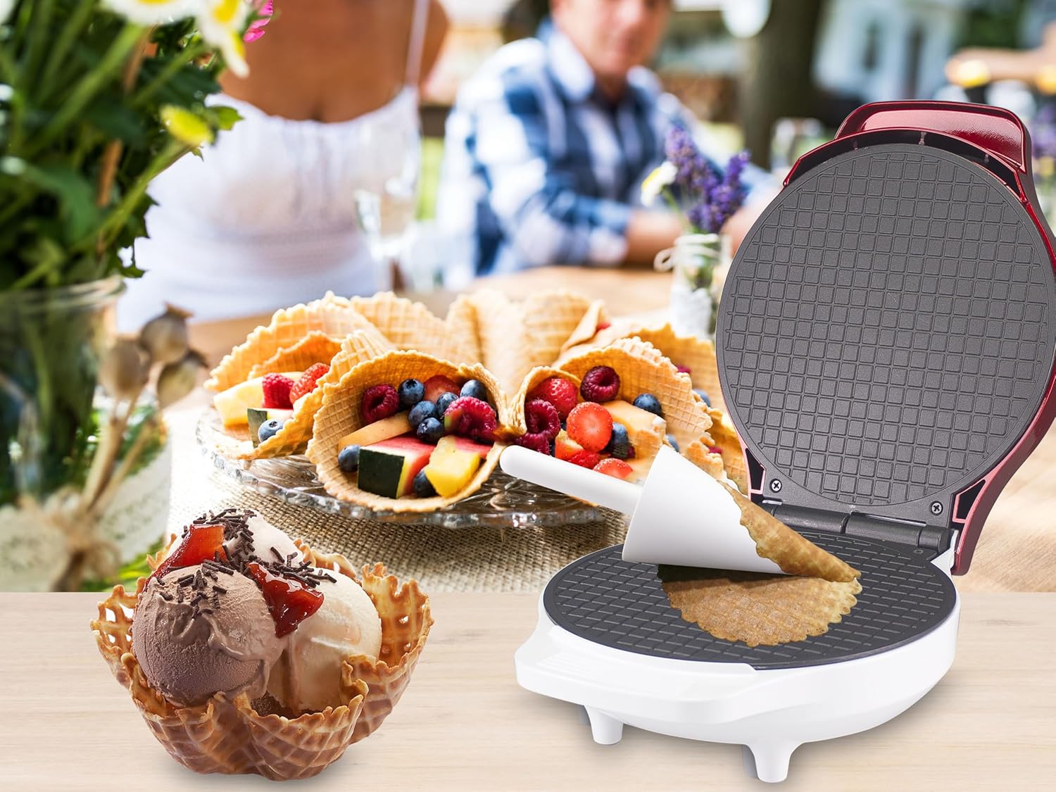 BEPER - gaufrier électrique série P101CUD002 - 18 cm - 1000 W, poignée isolante, accessoires cônes inclus - P101CUD002