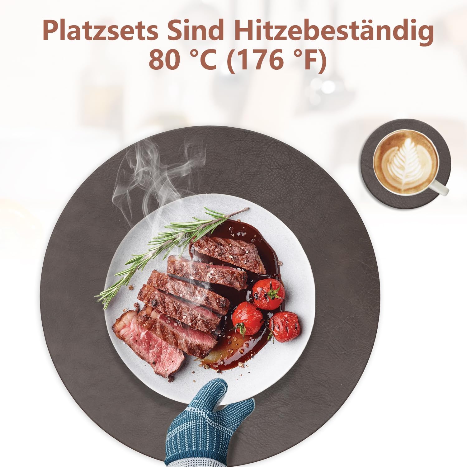 Set de table - lot de 6 ronds 36x36cm - lavables, antidérapants, PU double face