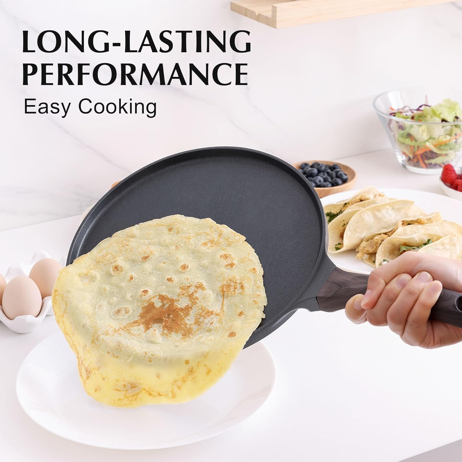 SENSARTE - Poêle à crêpes 26cm - antiadhésif granit, induction, poignée ergonomique