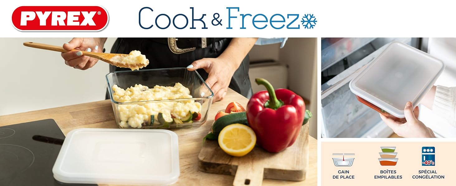 . Plusieurs récipients illustrés avec la préparation, le stockage et le réchauffage des aliments. Comprend des couvercles hermétiques et un verre résistant au micro-ondes