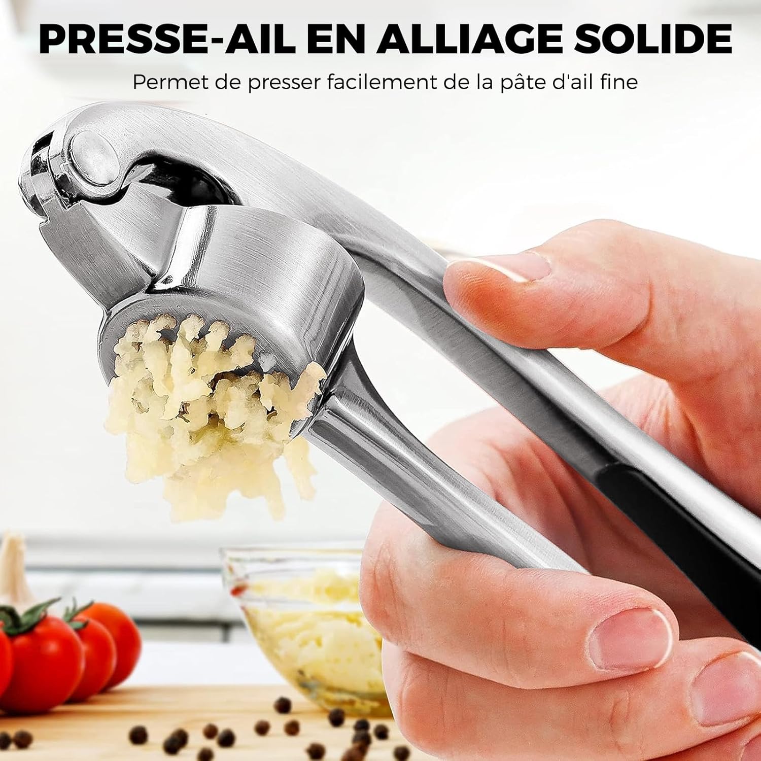 Presse-ail inox - facile à nettoyer, durable, argenté, professionnel