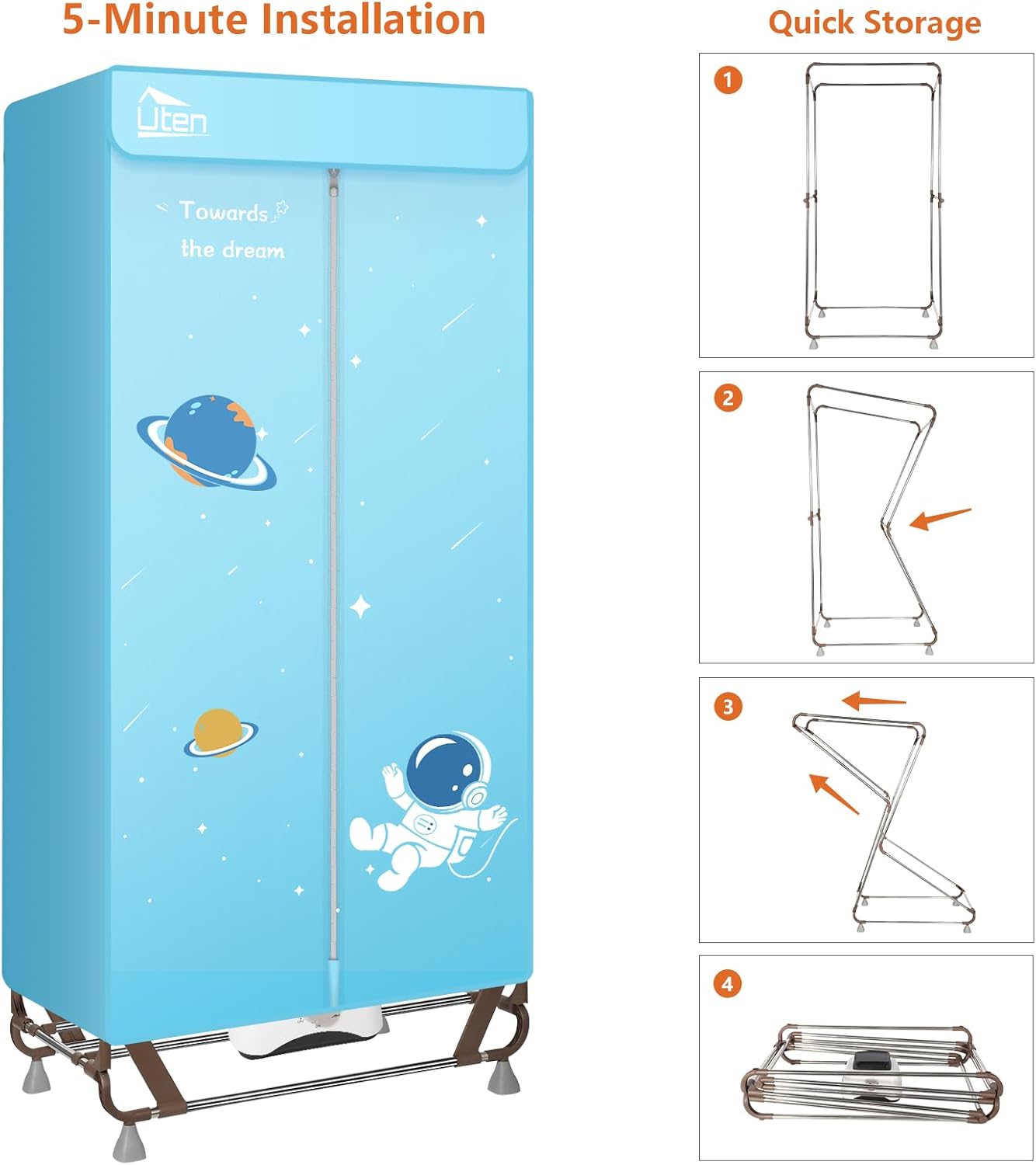 Séchoir électrique pliable - 15kg - 1500W séchage rapide, rangement compact