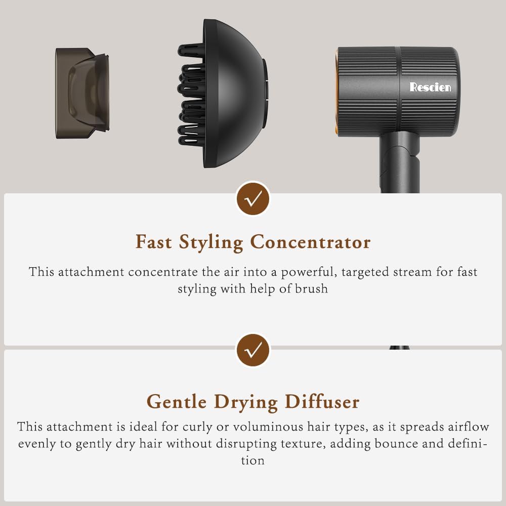 RESCIEN - Sèche-cheveux ionique pliable - 10x7x19cm - 2000W, léger, sèche rapidement, voyage - 2026