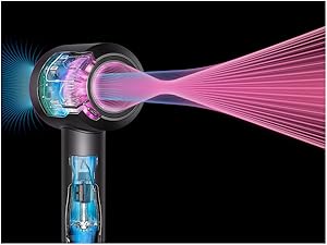 Les superpositions de graphiques montrent le flux d’air du sèche-cheveux Dyson Supersonic Nural.