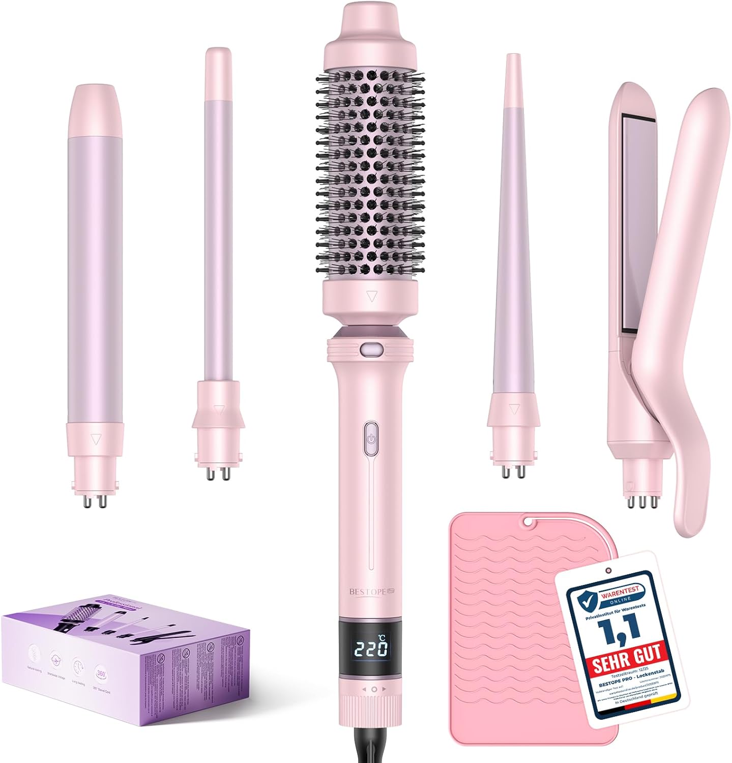 BESTOPE - PRO 5 en 1 - 9-25mm - Fer à boucler+lisseur, temp. réglable