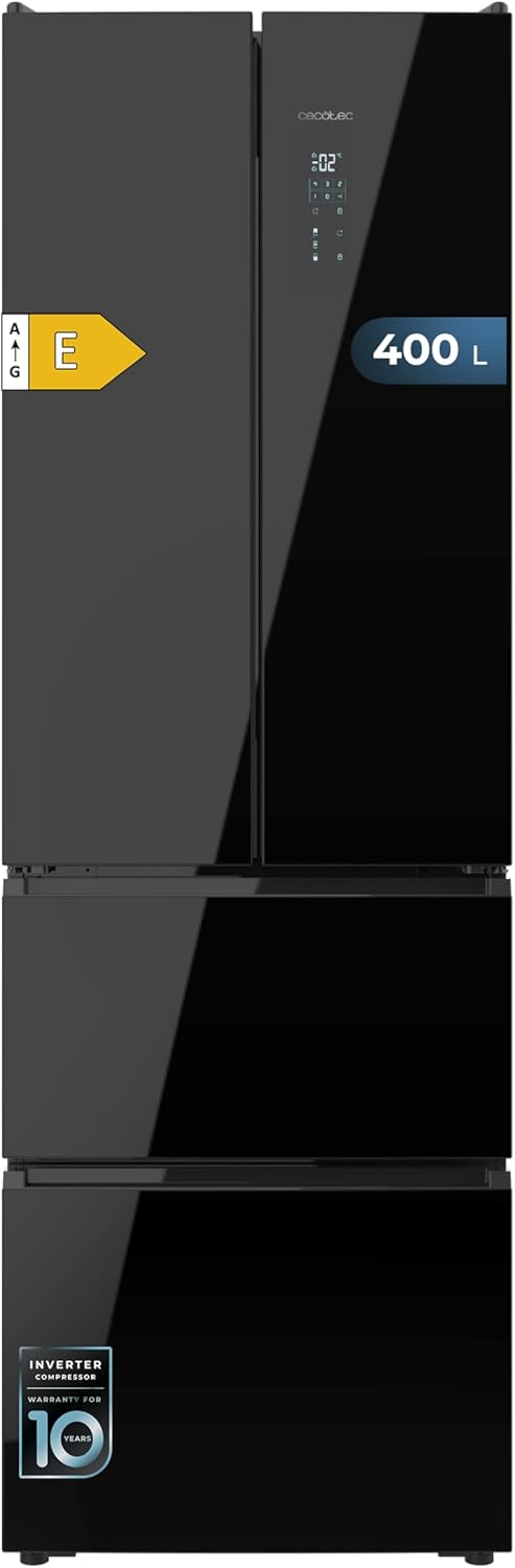 Cecotec - Bolero CoolMarket Combi F2D - 185x59,5cm - 395L, Inverter, No Frost, Black Glass F2D395