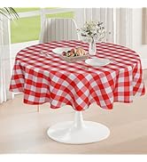 DWCN Nappe Ronde à Carreaux Tissu, 140cm Rond, Lavable Anti-Taches Imperméable pour l'extérieur P...