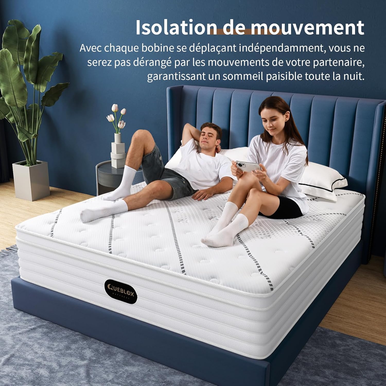 Matelas - 160x200 cm - 7 zones, hauteur 28 cm, ressorts ensachés, fermeté moyenne