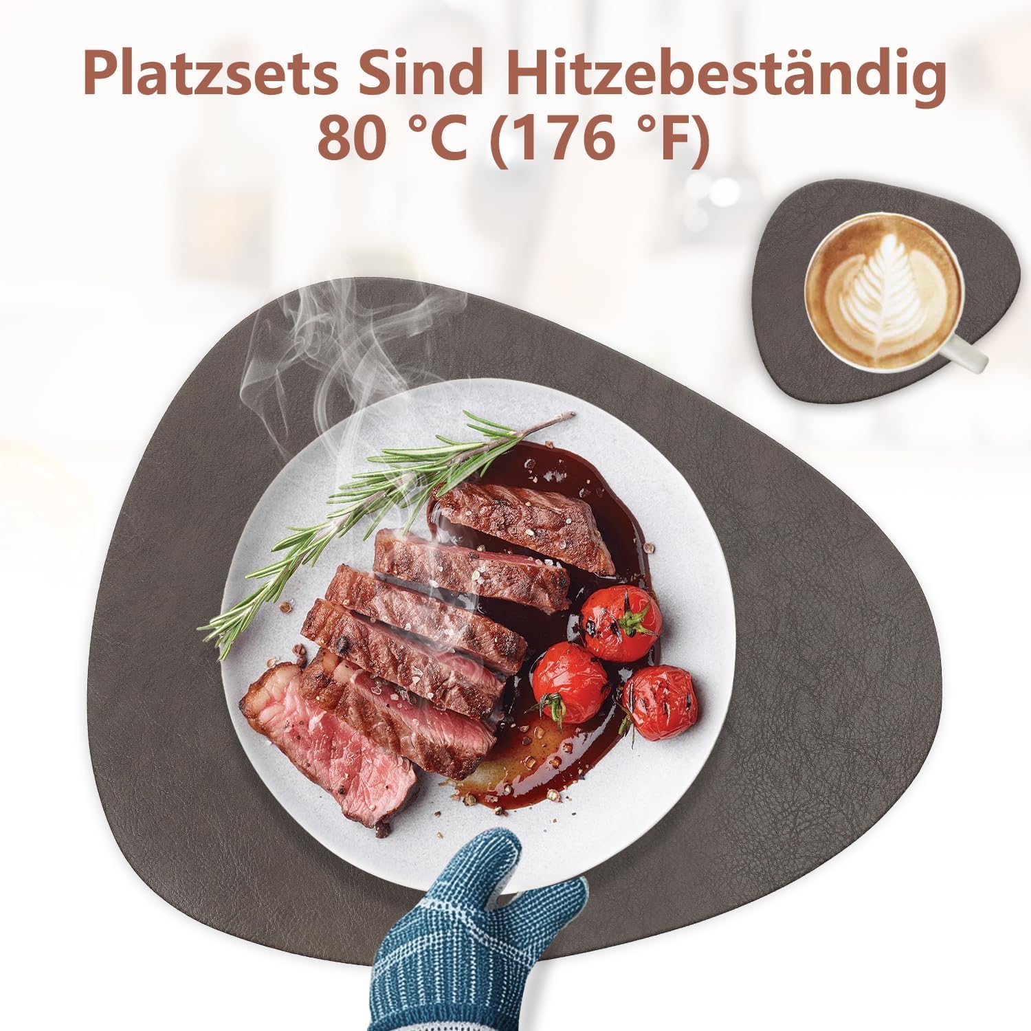 Set de table - lot de 6, cuir PU, ovale 41x33cm, lavable, antidérapant