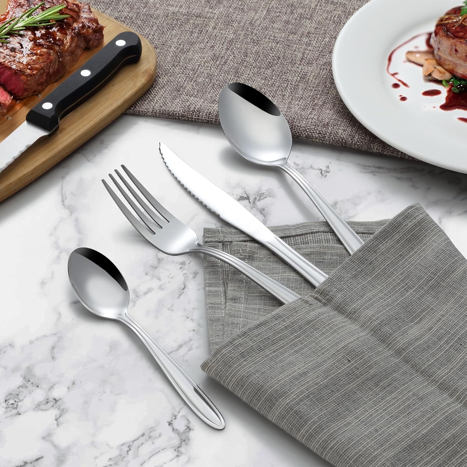 Hunnycook - Set de couverts 30 pièces - inox, couteaux steak, lavable