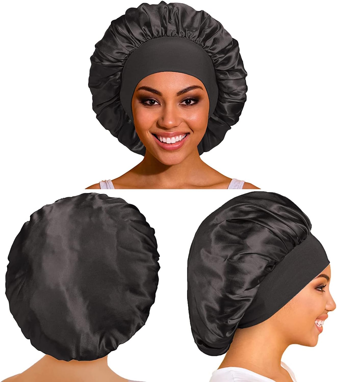 Bonnet de nuit satin femme - lot de 2 - soyeux, protection cheveux