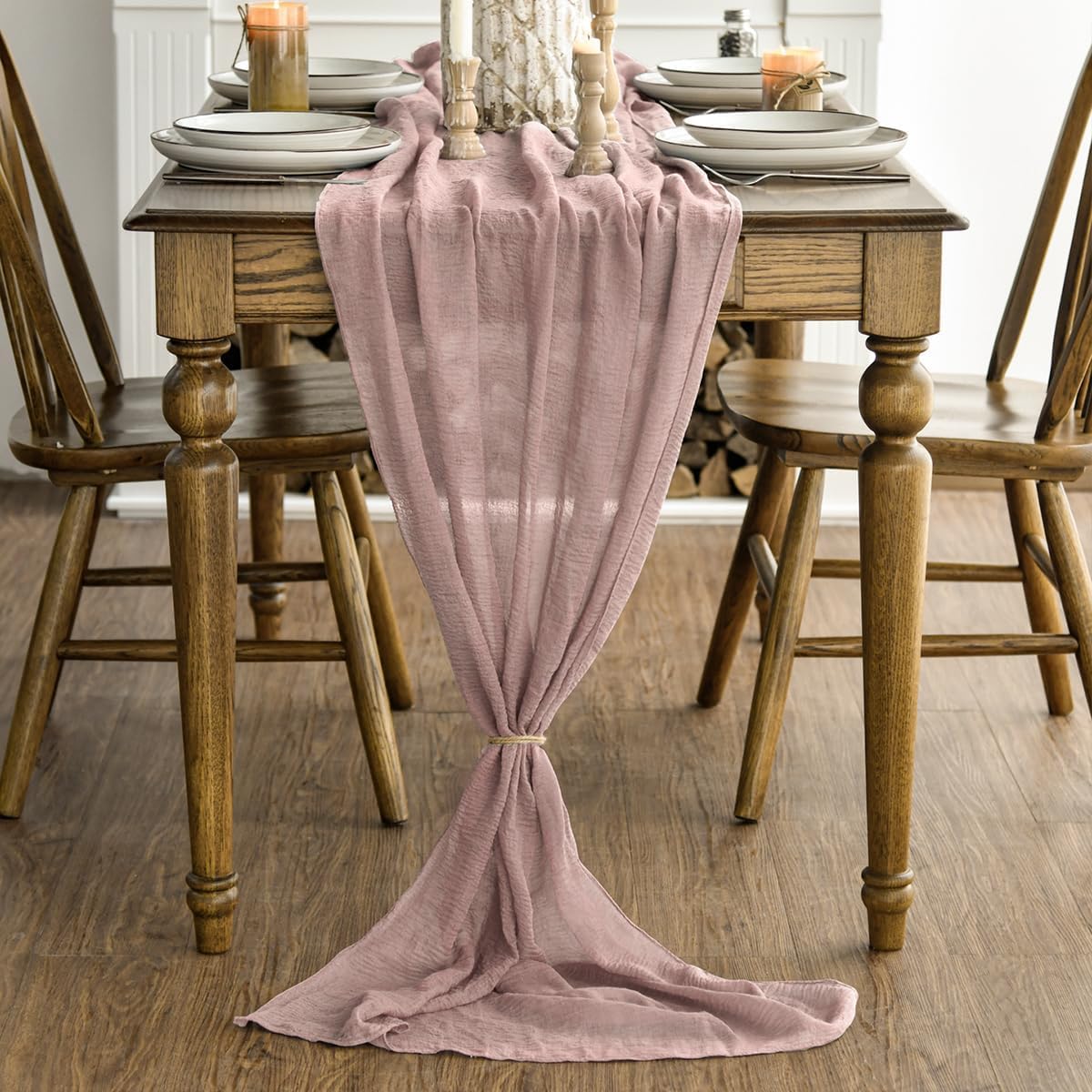 Artoid Mode - Chemins de Table Bohême - 400cm - gaze mousseline rose, déco mariage, fête
