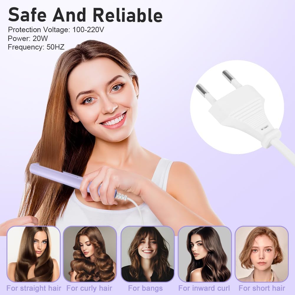 LOPHE - Mini fer à lisser 2 en 1, 110-220V, chauffe rapide 10s, violet